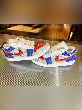 Nike Jordan 1 Women’s 9 Custom Bedazzled Red Blue WNBA Houston Comets basketball
